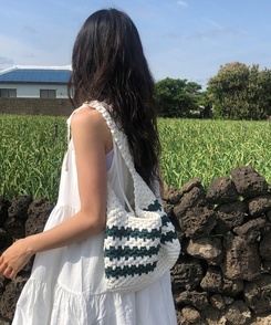 バッグ ストライプニットショルダートートバッグ GREEN