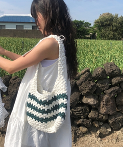 バッグ ストライプニットショルダートートバッグ GREEN