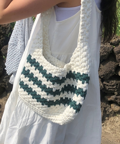 バッグ ストライプニットショルダートートバッグ GREEN