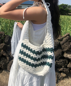 バッグ ストライプニットショルダートートバッグ GREEN