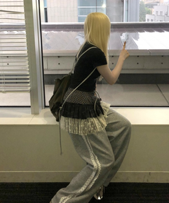 ミニスカート ドットスターフリルミニスカート CHARCOAL
