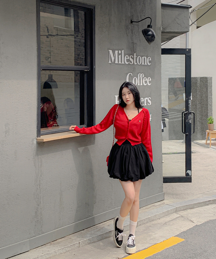 カーディガン ペンダントラウンドクロップカーディガン(6color) RED
