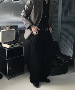 スラックス ピンタックスラックス BLACK