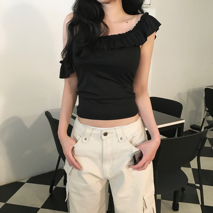 フリルラッフルキャミソールトップ BLACK