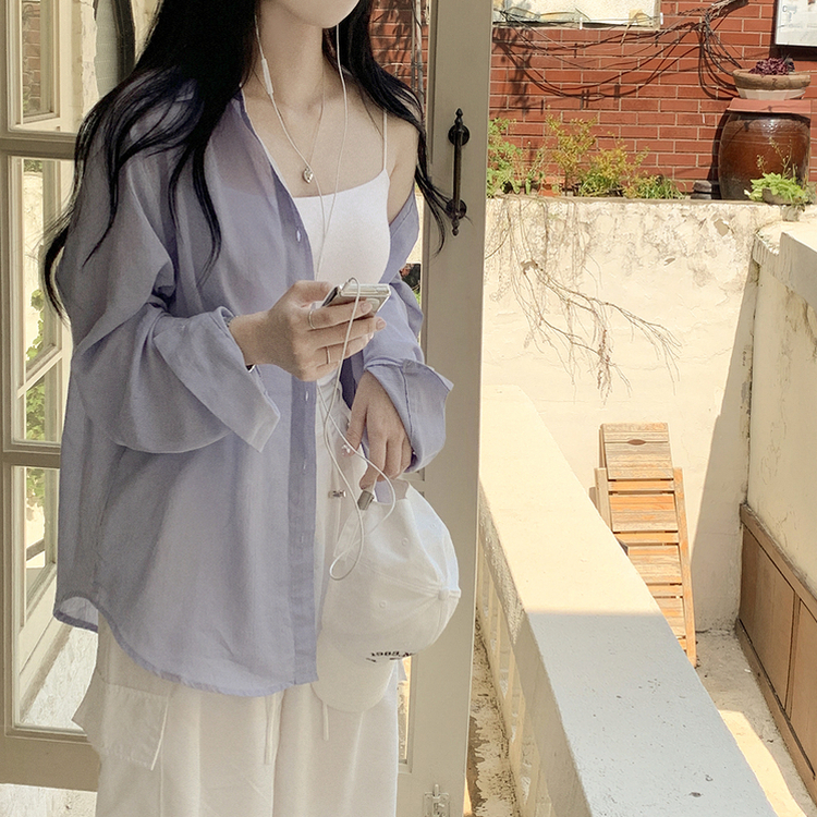 햇빛필수 후들후들 여리여리 오버핏 시스루 거즈 파스텔 오버핏 긴팔셔츠 남방 소라 딸기우유 핑크 화이트 빅사이즈 살안타템 블루