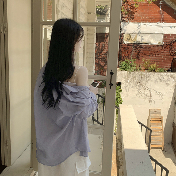햇빛필수 후들후들 여리여리 오버핏 시스루 거즈 파스텔 오버핏 긴팔셔츠 남방 소라 딸기우유 핑크 화이트 빅사이즈 살안타템 블루