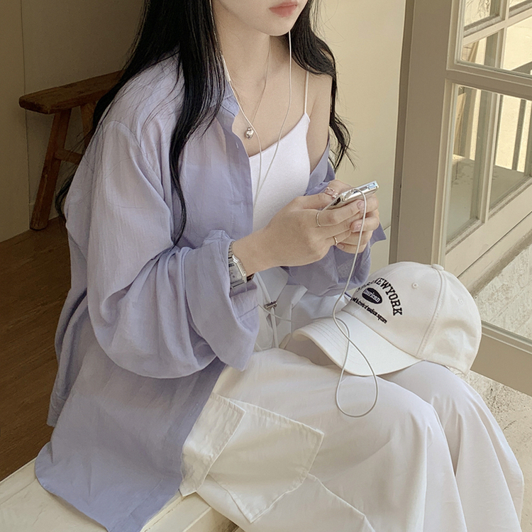 햇빛필수 후들후들 여리여리 오버핏 시스루 거즈 파스텔 오버핏 긴팔셔츠 남방 소라 딸기우유 핑크 화이트 빅사이즈 살안타템 블루
