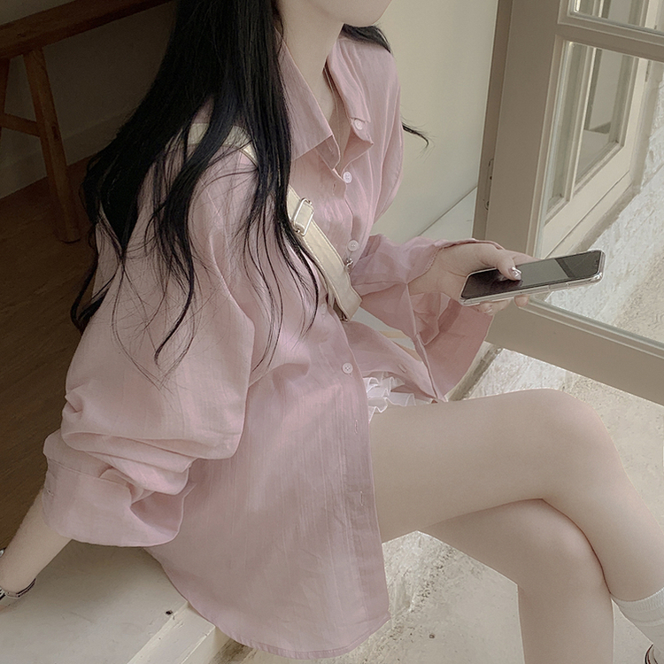 햇빛필수 후들후들 여리여리 오버핏 시스루 거즈 파스텔 오버핏 긴팔셔츠 남방 소라 딸기우유 핑크 화이트 빅사이즈 살안타템 핑크