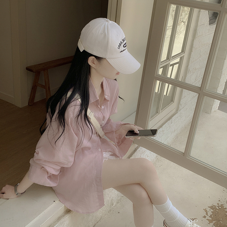햇빛필수 후들후들 여리여리 오버핏 시스루 거즈 파스텔 오버핏 긴팔셔츠 남방 소라 딸기우유 핑크 화이트 빅사이즈 살안타템 핑크