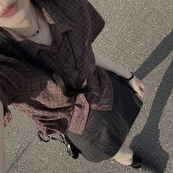 サイドシャーリングチェックシャツ BROWN