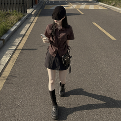 サイドシャーリングチェックシャツ BROWN