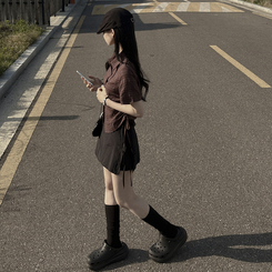 サイドシャーリングチェックシャツ BROWN