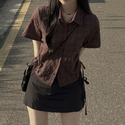 サイドシャーリングチェックシャツ BROWN