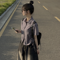 サイドシャーリングチェックシャツ GREY