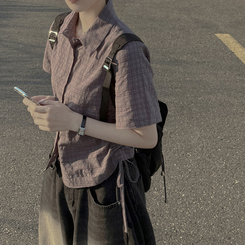 サイドシャーリングチェックシャツ GREY