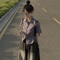 サイドシャーリングチェックシャツ GREY