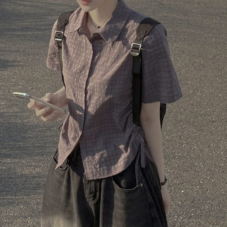 サイドシャーリングチェックシャツ GREY