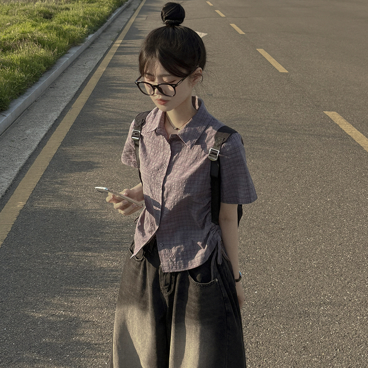 サイドシャーリングチェックシャツ GREY