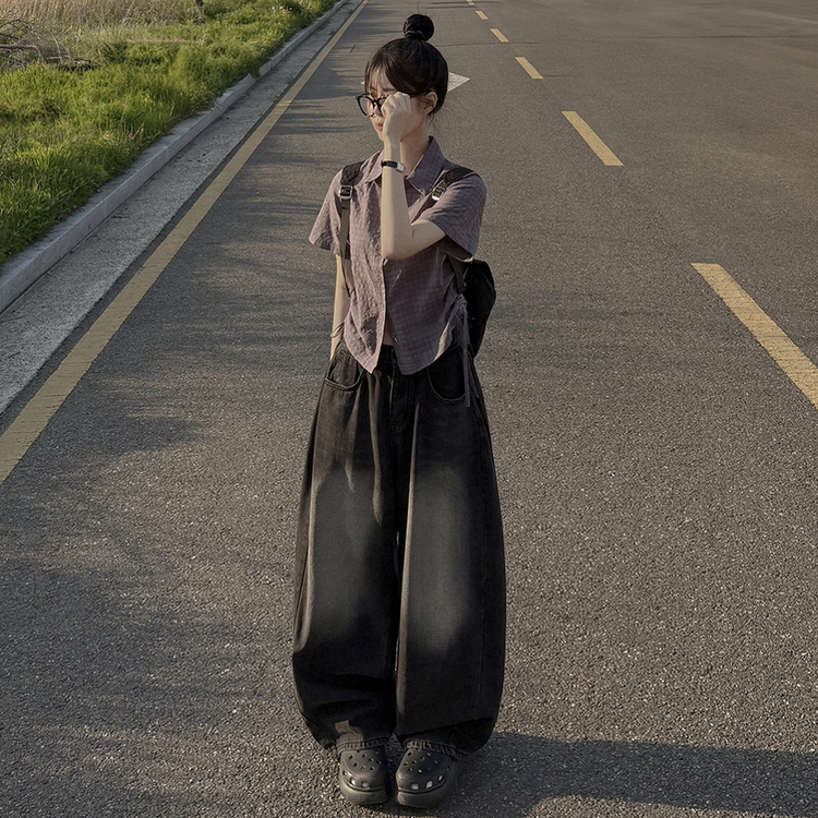 サイドシャーリングチェックシャツ GREY