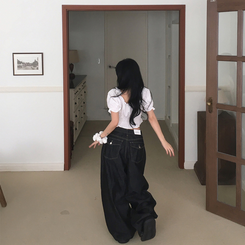 デニム ノーフェイドフードバルーンワイドパンツ BLACK DENIM