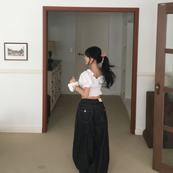 デニム ノーフェイドフードバルーンワイドパンツ BLACK DENIM