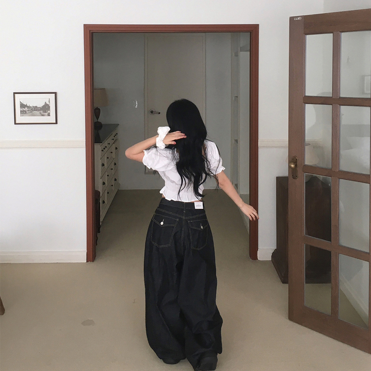 デニム ノーフェイドフードバルーンワイドパンツ BLACK DENIM