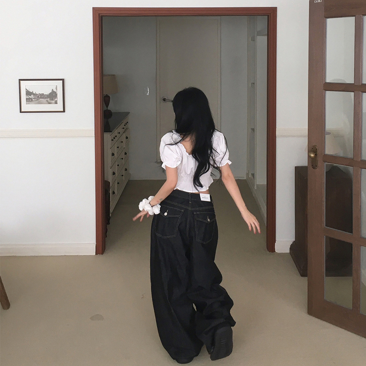ノーフェイドフードバルーンワイドパンツ BLACK DENIM