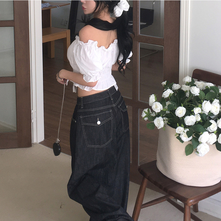 ノーフェイドフードバルーンワイドパンツ BLACK DENIM