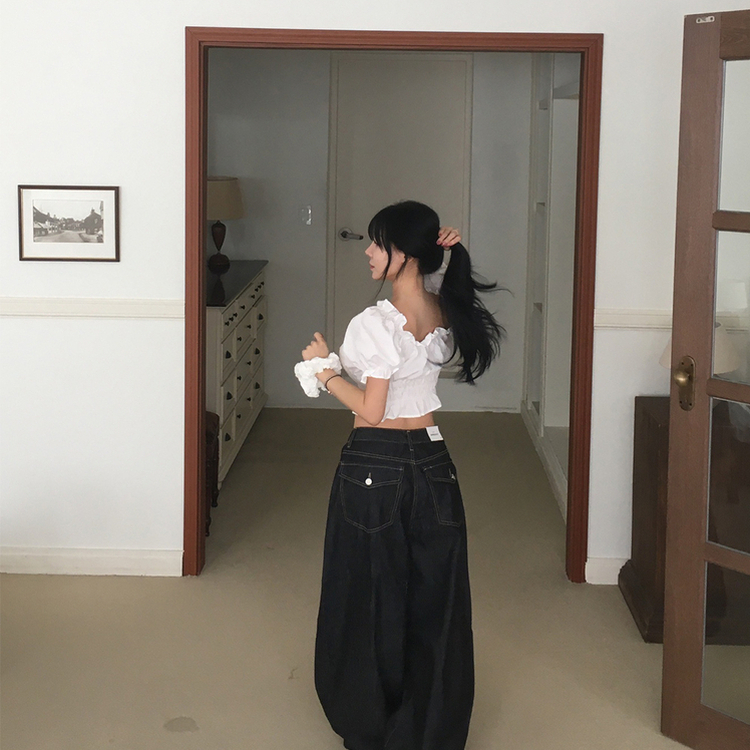 ノーフェイドフードバルーンワイドパンツ BLACK DENIM
