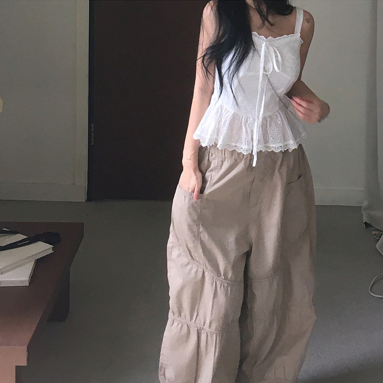パンチングフリルレースブラウスキャミソール WHITE