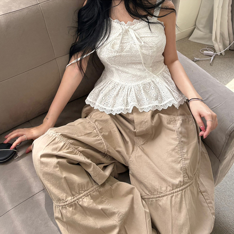 パンチングフリルレースブラウスキャミソール WHITE