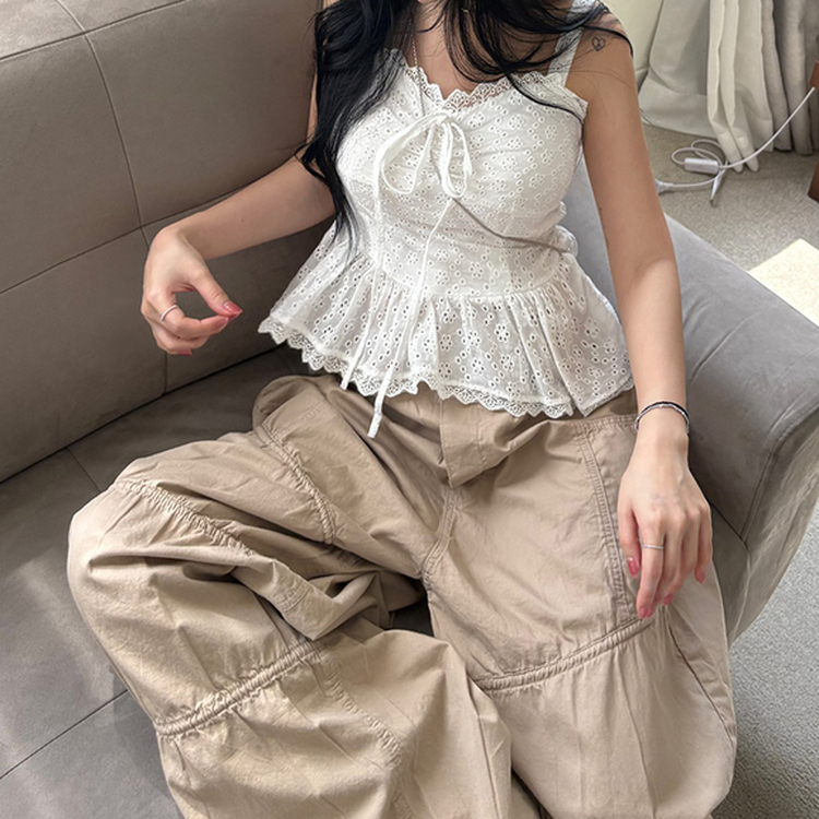パンチングフリルレースブラウスキャミソール WHITE