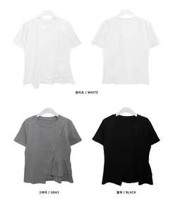 半袖Tシャツ アンバランスフリルラウンド半袖Tシャツ