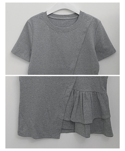 半袖Tシャツ アンバランスフリルラウンド半袖Tシャツ