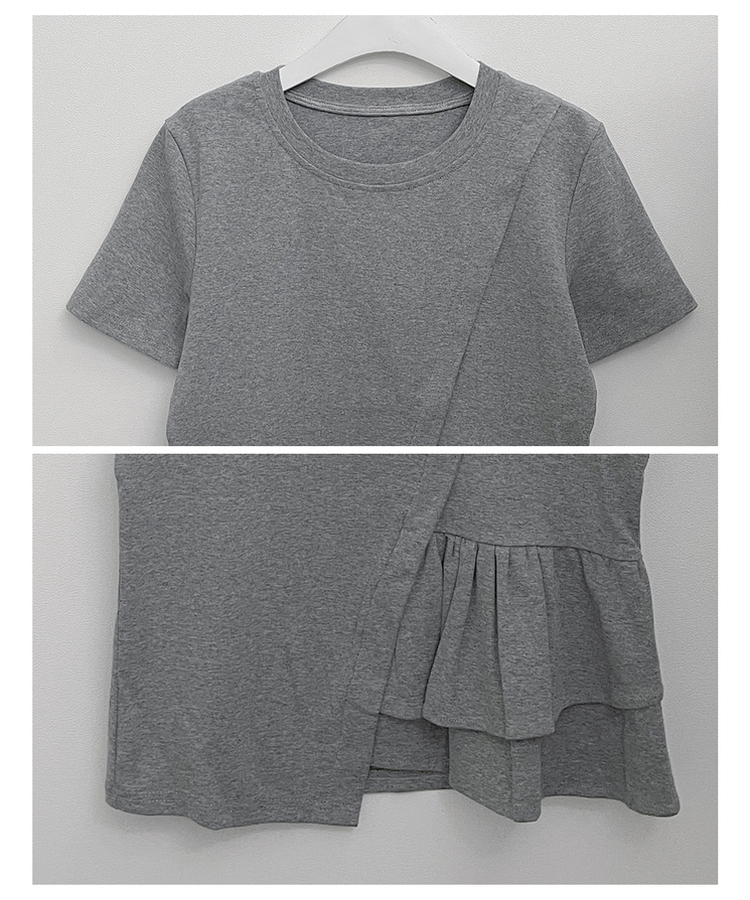 アンバランスフリルラウンド半袖Tシャツ