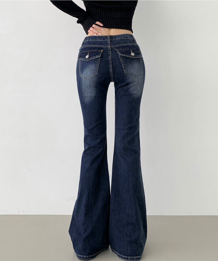【丈別】クーリングローライズスパンブーツカットデニムパンツ BLUE