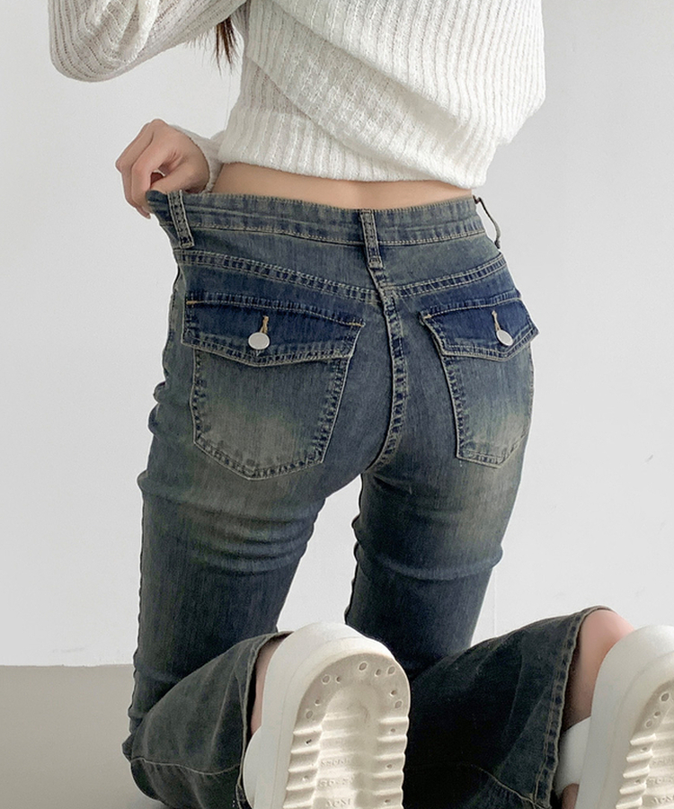 【丈別】クーリングローライズスパンブーツカットデニムパンツ LIGHT BLUE