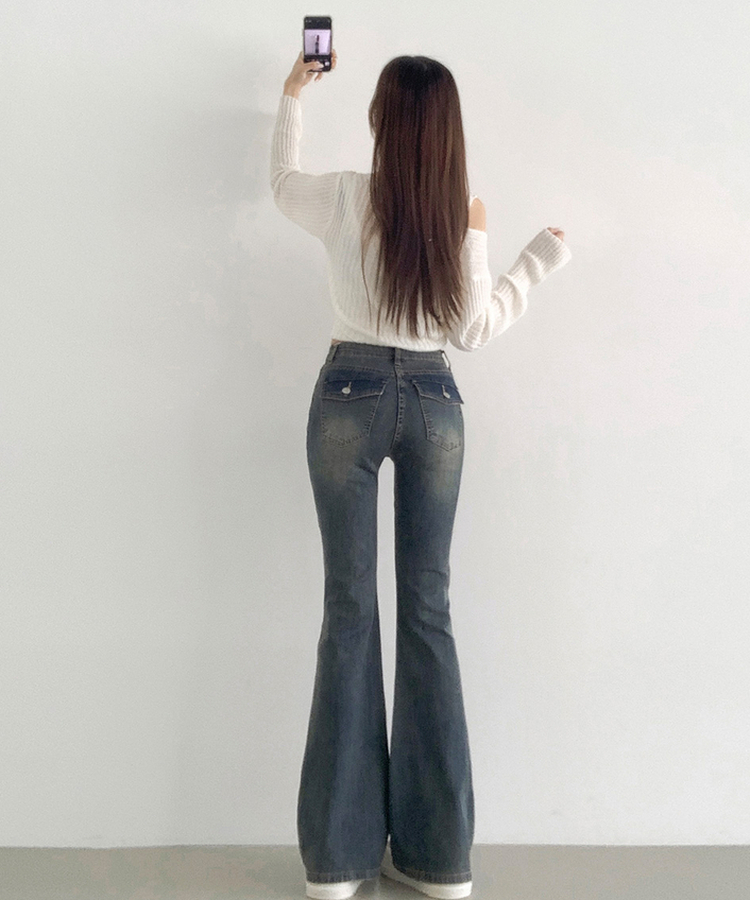 【丈別】クーリングローライズスパンブーツカットデニムパンツ LIGHT BLUE