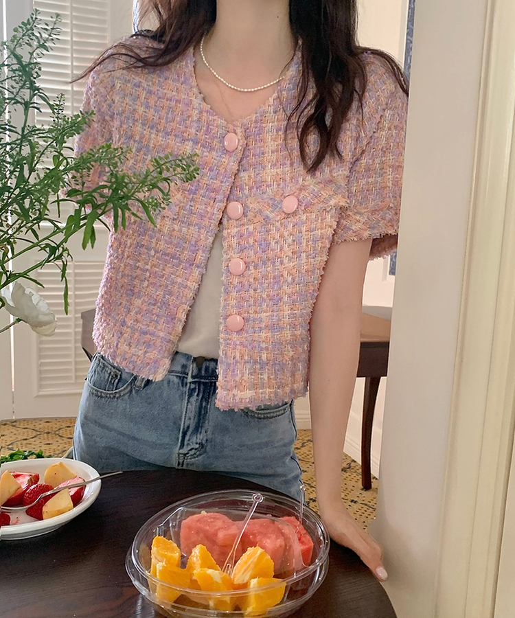パステルツイード半袖ジャケット PINK