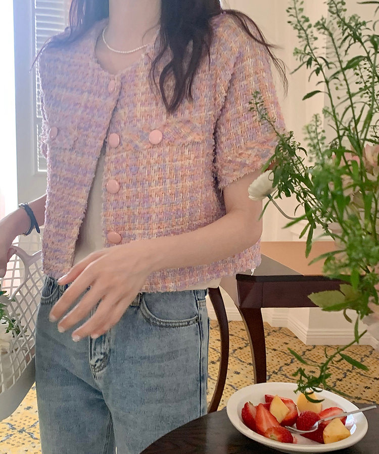 パステルツイード半袖ジャケット PINK