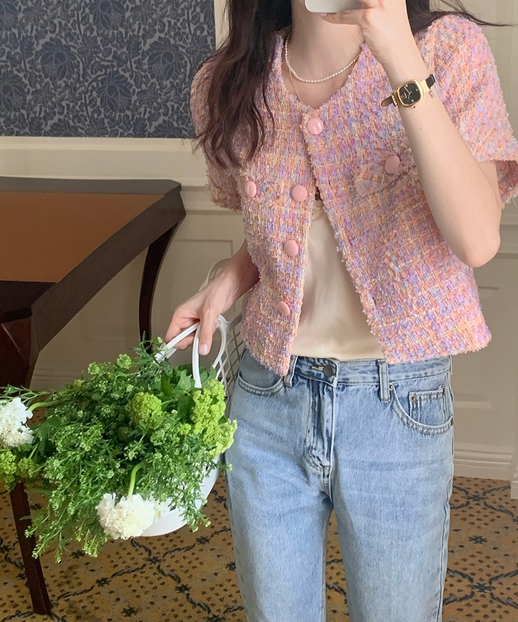 パステルツイード半袖ジャケット PINK