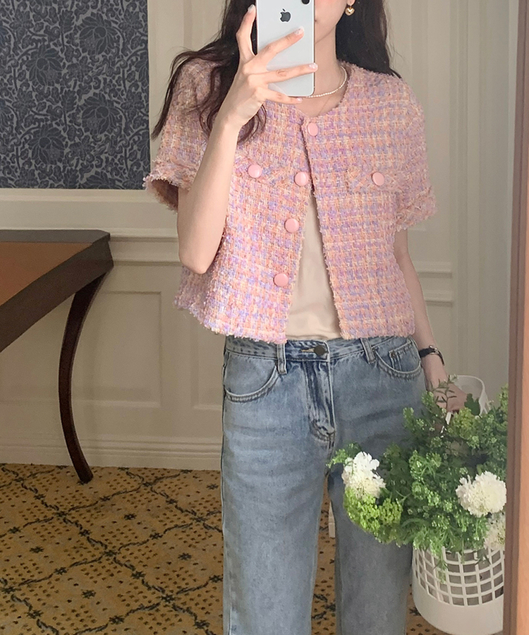 パステルツイード半袖ジャケット PINK