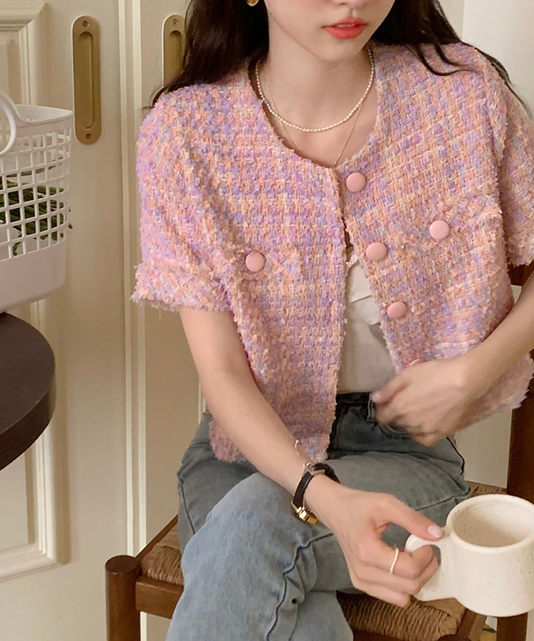 パステルツイード半袖ジャケット PINK