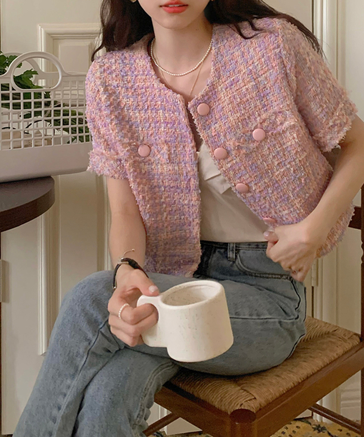 パステルツイード半袖ジャケット PINK
