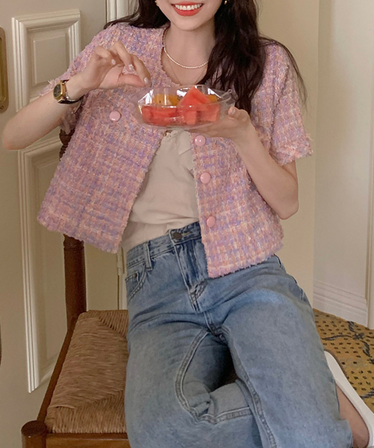 パステルツイード半袖ジャケット PINK