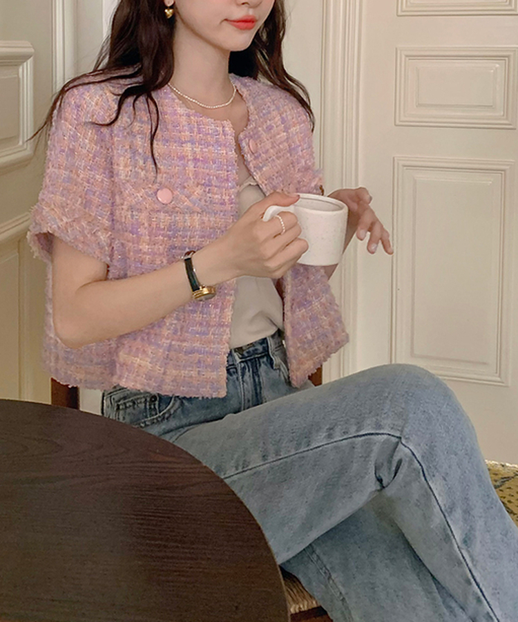 パステルツイード半袖ジャケット PINK