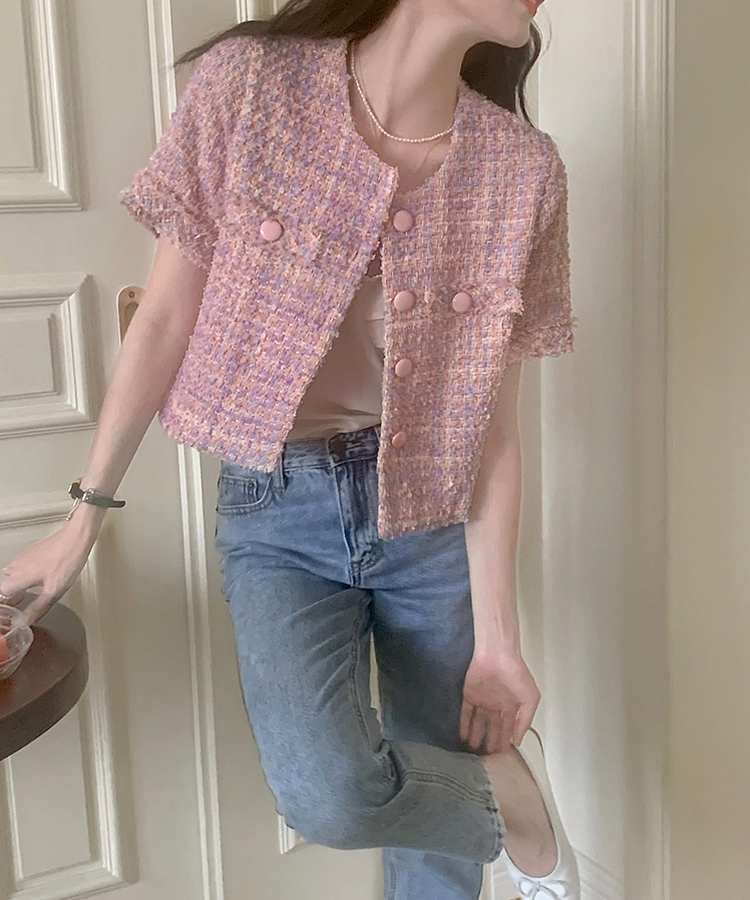パステルツイード半袖ジャケット PINK