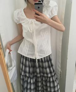 ブラウス ピンタックリボンボタンブラウス IVORY