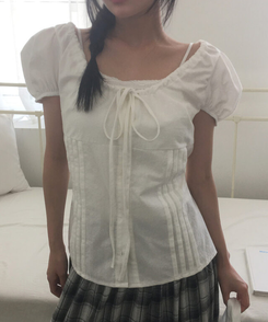 ブラウス ピンタックリボンボタンブラウス IVORY
