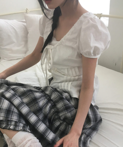 ブラウス ピンタックリボンボタンブラウス IVORY